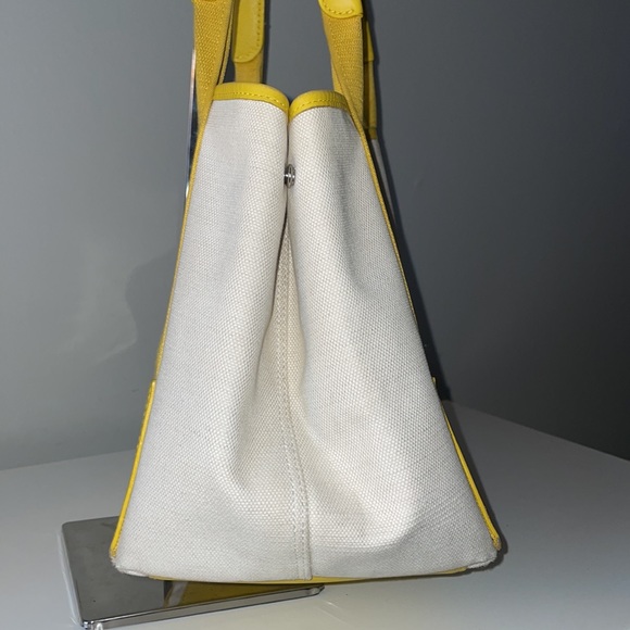 Authentic BALENCIAGA Caba S Hand Bag Canvas Leather White Yellow - Picture 5 of 16